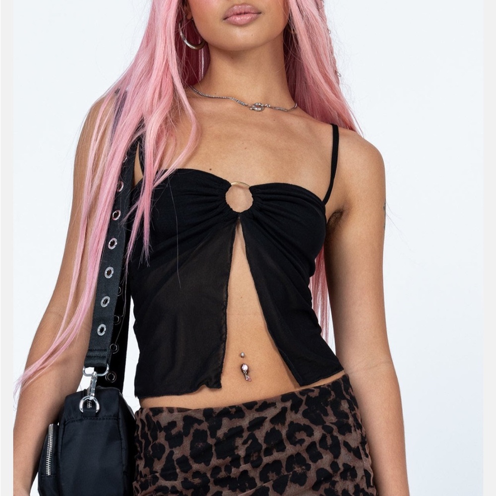 Princess Polly Black Cut Out Tie Front Camisole